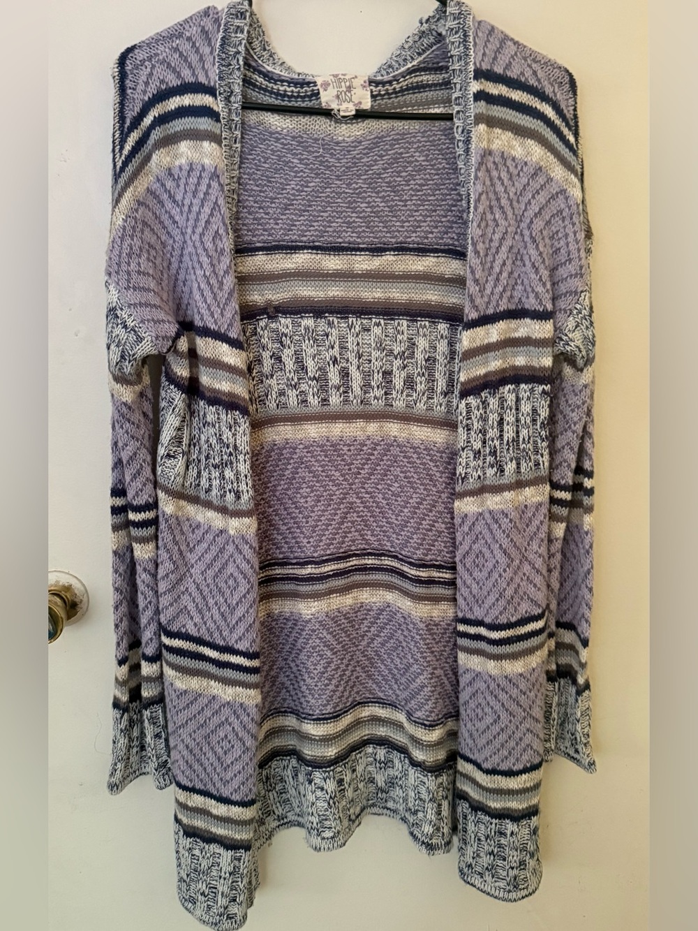 Hippie Rose Purple Patterned Open-Front Women's Sweater Cardigan